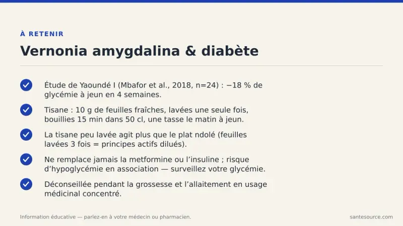 Récapitulatif des points clés sur la Vernonia amygdalina et le diabète au Cameroun