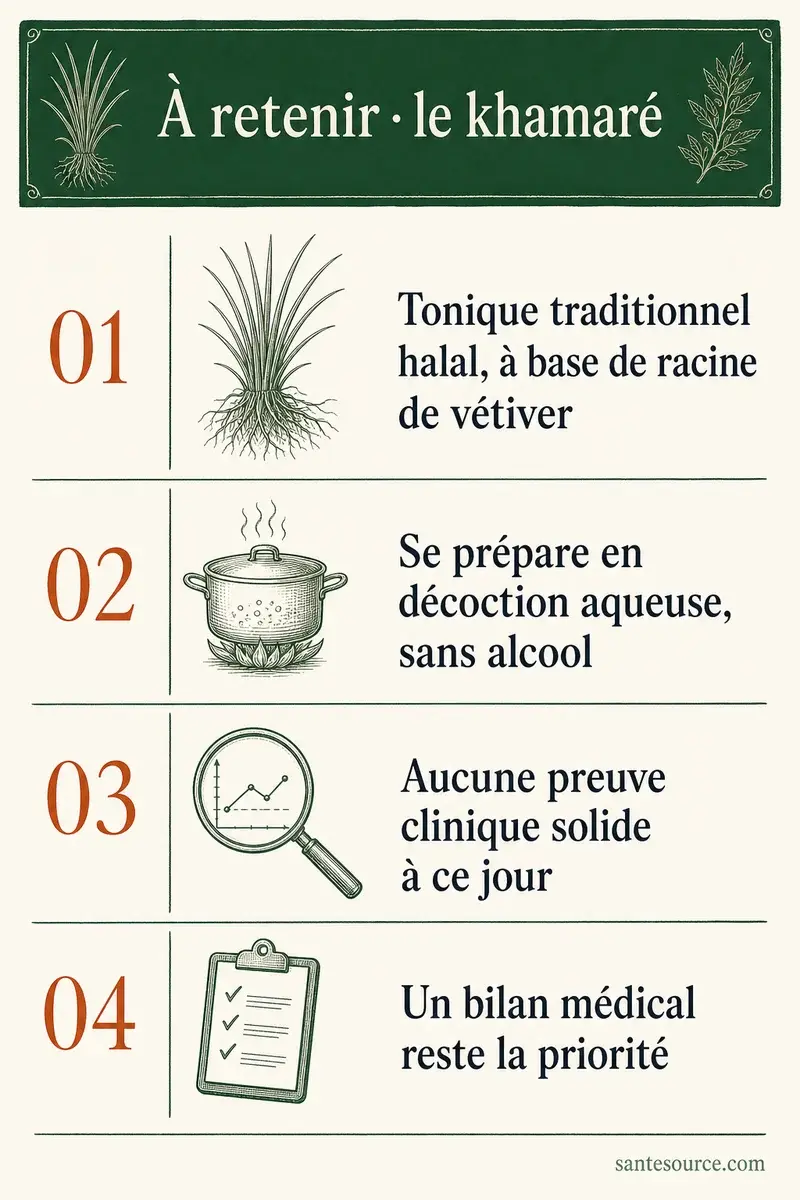 Récapitulatif des points clés sur l'usage du khamaré pour la vitalité masculine
