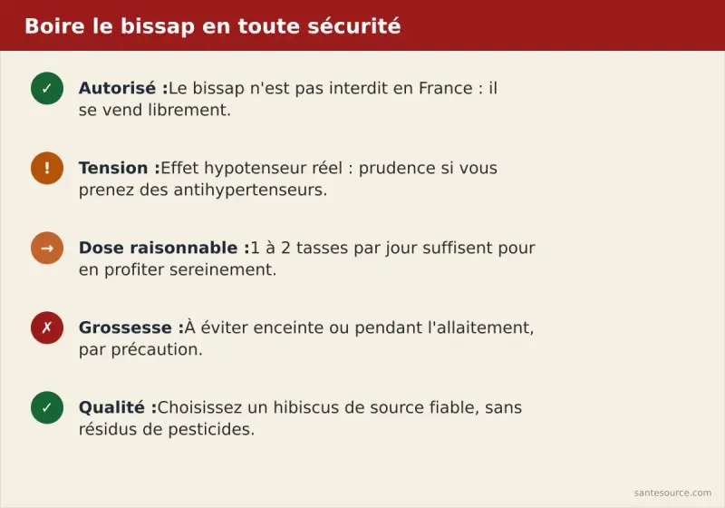 Résumé visuel des règles pour boire le bissap sans risque selon le profil de santé