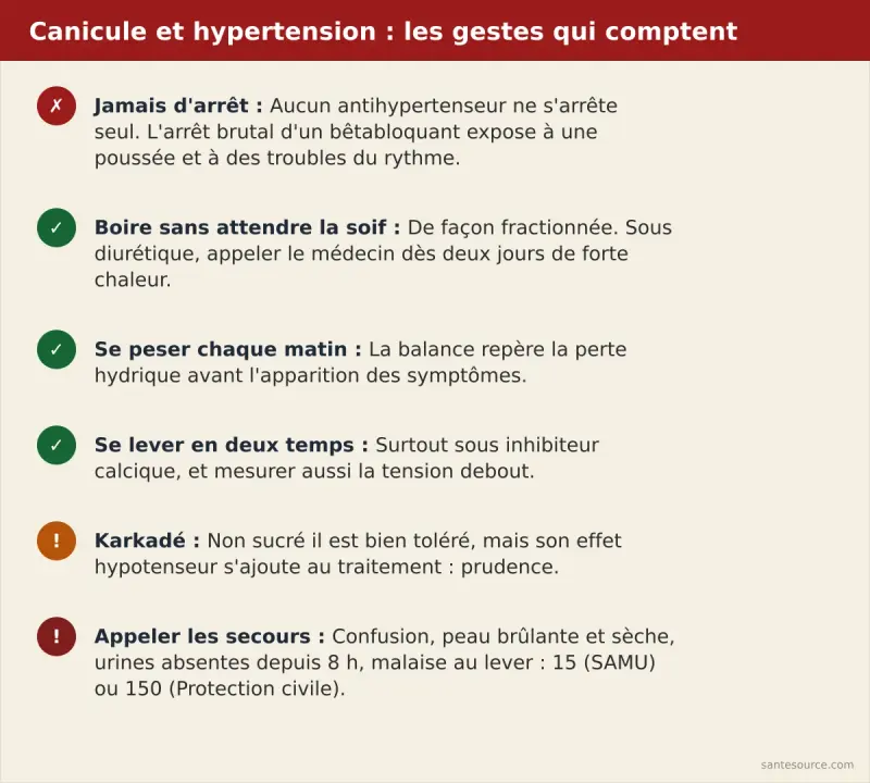 Récapitulatif des gestes pour un hypertendu marocain pendant une canicule à 46 °C