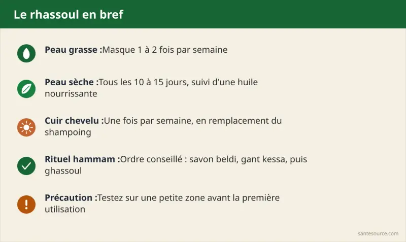 Récapitulatif : fréquence par type de peau et cuir chevelu, ordre du rituel hammam beldi-kessa-ghassoul