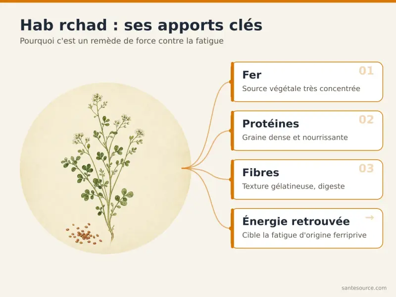 Carte des apports nutritionnels du hab rchad : fer, protéines, fibres et leur lien avec l'énergie