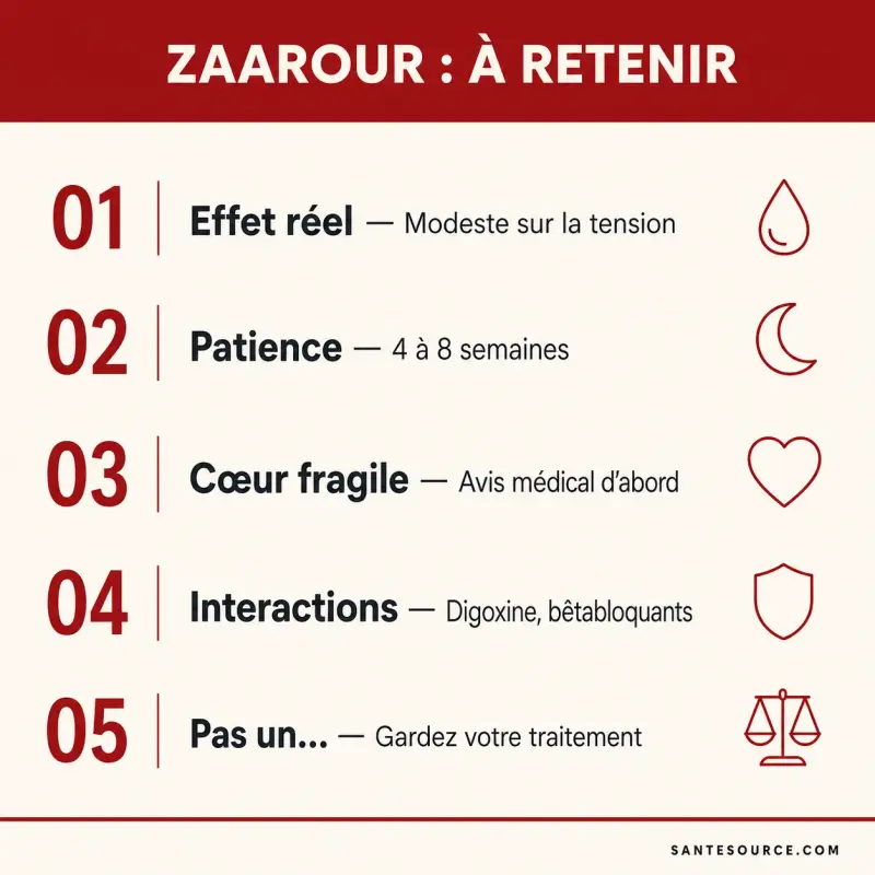 Récapitulatif des effets du zaarour sur la tension artérielle et des chiffres clés au Maroc