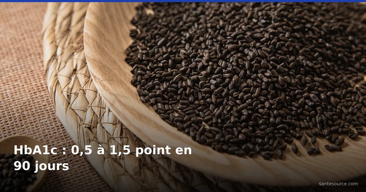 Graines de nigelle (habba sawda) dans un bol en bois, plante marocaine étudiée pour baisser l'hémoglobine glyquée