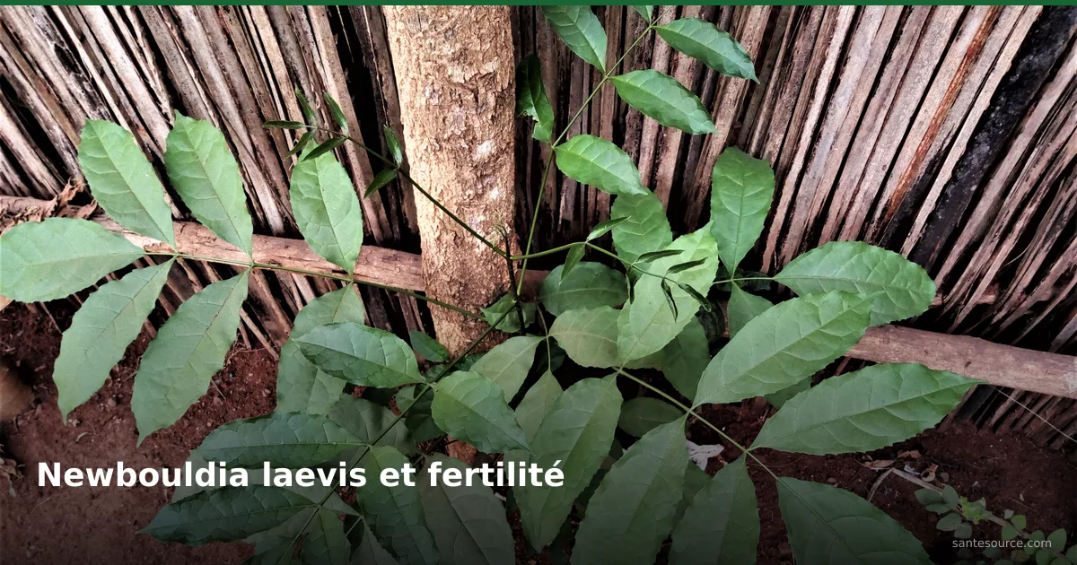 Feuilles fraîches de Newbouldia laevis sur une haie au Bénin, plante akoko utilisée en décoction pour la fertilité