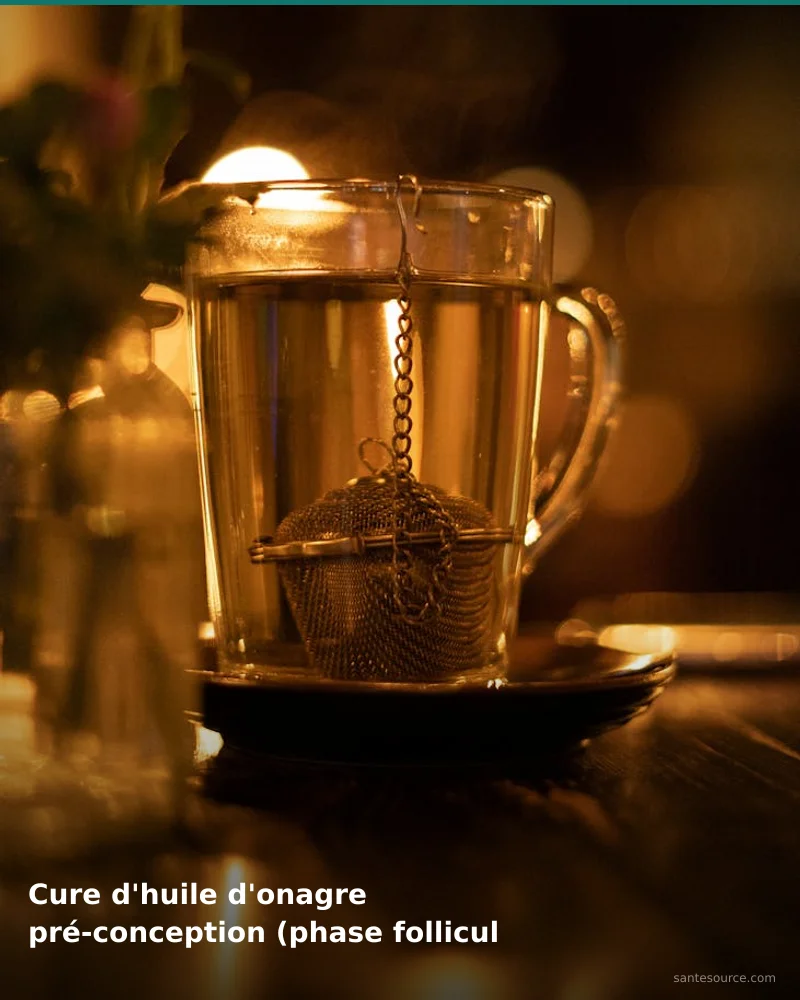 Préparation traditionnelle de cure d'huile d'onagre pré-conception (phase folliculaire), remède naturel africain pour soutenir santé féminine, ingrédients végétaux