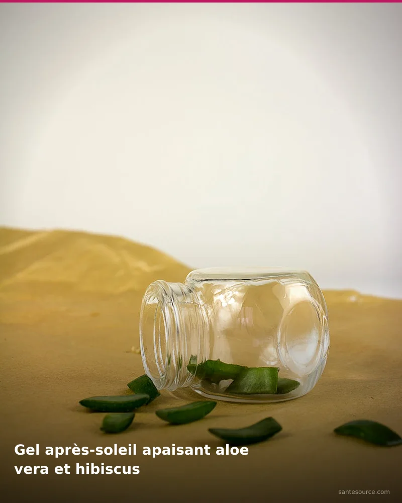 Préparation traditionnelle de gel après-soleil apaisant aloe vera et hibiscus, remède naturel africain pour soutenir beauté de la peau, ingrédients végétaux