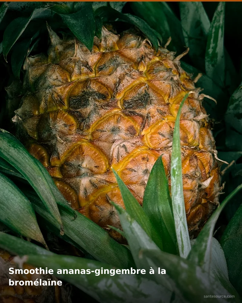 Préparation traditionnelle de smoothie ananas-gingembre à la bromélaïne, remède naturel africain pour soutenir gestion du poids, ingrédients végétaux