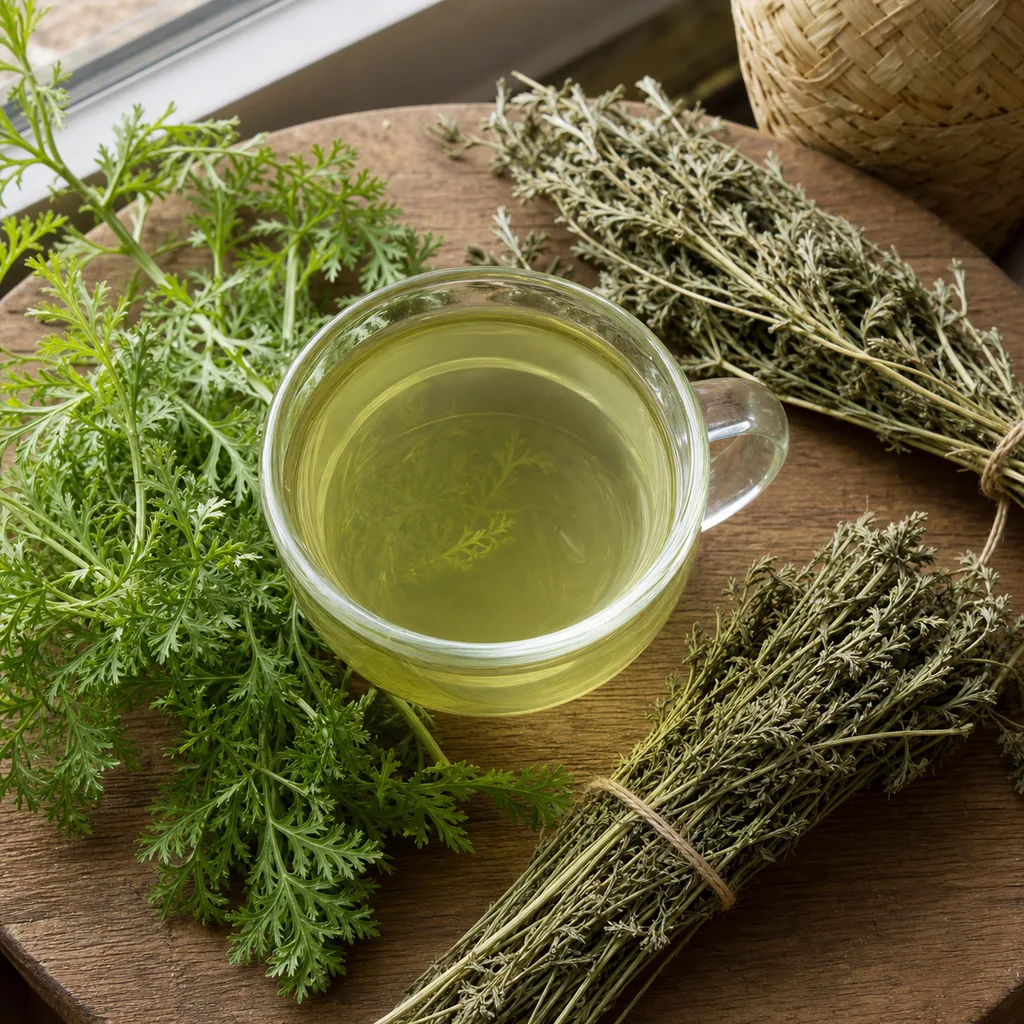Tisane d'Artemisia annua pour la convalescence post-paludisme, tradition de Bukavu (RDC)