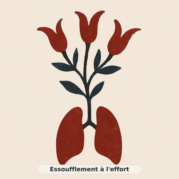 Illustration éditoriale du symptôme « Essoufflement à l'effort » : voile au mât légèrement affaissée par le calme, représentation apaisante évoquant un déséquilibre de tension artérielle